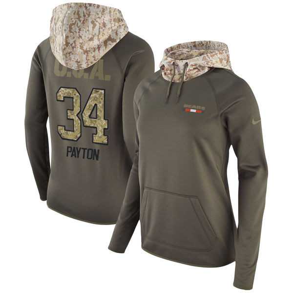 Women Nike Bears 34 Walter Payton Olive Salute To Service Pullover Hoodie